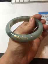 Load image into Gallery viewer, 57.3mm 100% Natural type A greenwatermelon rind (瓜油青) carved flowers and golden-painted Jadeite Jade bangle PB287-2124