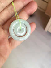 Load image into Gallery viewer, 28.5mm Type A 100% Natural light green Jadeite Jade concentric circle safety Guardian ring Pendant (子母扣,同心环) AC84