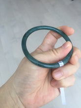 Load image into Gallery viewer, 57mm Certified Type A 100% Natural icy watery deep sea dark green/blue/gray/black slim round cut Guatemala Jadeite bangle AT114-2061