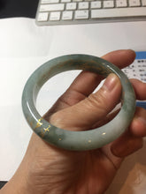 Load image into Gallery viewer, 57.3mm 100% Natural type A greenwatermelon rind (瓜油青) carved flowers and golden-painted Jadeite Jade bangle PB287-2124