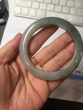 Load image into Gallery viewer, 55.3mm certified type A 100% Natural light green dark green gray(淡油青) black jadeite jade bangle BS152-0491