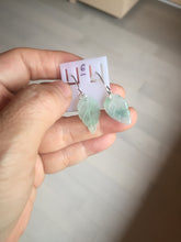 Load image into Gallery viewer, 100% natural type A icy watery light green with green floating flowers jadeite jade leaf earring PC25-6