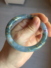 Load image into Gallery viewer, 55mm certified 100% natural Type A sunny green white carved and golden-painted jadeite jade bangle PF79-(3441)