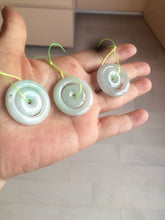 Load image into Gallery viewer, 28.5mm Type A 100% Natural light green Jadeite Jade concentric circle safety Guardian ring Pendant (子母扣,同心环) AC84