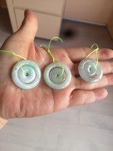 Load image into Gallery viewer, 28.5mm Type A 100% Natural light green Jadeite Jade concentric circle safety Guardian ring Pendant (子母扣,同心环) AC84
