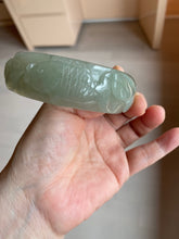 Load image into Gallery viewer, 60.8mm 100% natural dark green/gray carved fish and lotus(年年有余) Quartzite (Shetaicui jade) bangle SY61