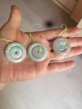Load image into Gallery viewer, 28.5mm Type A 100% Natural light green Jadeite Jade concentric circle safety Guardian ring Pendant (子母扣,同心环) AC84
