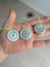 Load image into Gallery viewer, 28.5mm Type A 100% Natural light green Jadeite Jade concentric circle safety Guardian ring Pendant (子母扣,同心环) AC84