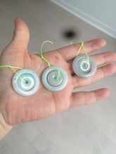 Load image into Gallery viewer, 28.5mm Type A 100% Natural light green Jadeite Jade concentric circle safety Guardian ring Pendant (子母扣,同心环) AC84