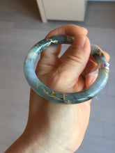 Load image into Gallery viewer, 55mm certified 100% natural Type A sunny green white carved and golden-painted jadeite jade bangle PF79-(3441)