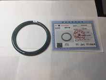 Load image into Gallery viewer, 59.2mm Certified Type A 100% Natural deep sea dark green/blue/gray/black snowy Guatemala slim round cut Jadeite bangle PC105-1029