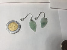 Load image into Gallery viewer, 100% natural type A icy watery light green with green floating flowers jadeite jade leaf earring PC25-6