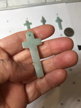 Load image into Gallery viewer, 100% Natural type A light green gray jadeite Jade Hand-held cross or cross pendant necklace PA208