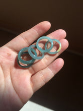 Load image into Gallery viewer, 15.7mm size 5 100% natural type A icy watery green/blue icy watery Guatemala jadeite jade band ring group BP87