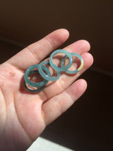 Load image into Gallery viewer, 15.7mm size 5 100% natural type A icy watery green/blue icy watery Guatemala jadeite jade band ring group BP87