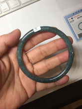 Load image into Gallery viewer, 59.2mm Certified Type A 100% Natural deep sea dark green/blue/gray/black snowy Guatemala slim round cut Jadeite bangle PC105-1029