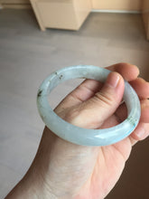 Load image into Gallery viewer, 57.7mm certificated Type A 100% Natural icy watery light green/white with dark green floating flowers Jadeite Jade bangle AD103-5251