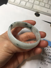 Load image into Gallery viewer, 53mm certified 100% natural Type A light green white with green floating flowers thin jadeite bangle PF56-5636