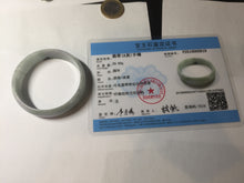 Load image into Gallery viewer, 52mm certified 100% natural Type A light green white purple gray with green floating flowers thin jadeite bangle PF57-5619