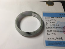 Load image into Gallery viewer, 52mm certified 100% natural Type A light green white purple gray with green floating flowers thin jadeite bangle PF57-5619