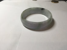 Load image into Gallery viewer, 52mm certified 100% natural Type A light green white purple gray with green floating flowers thin jadeite bangle PF57-5619