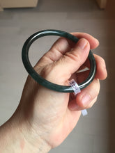 Load image into Gallery viewer, 59.5mm Certified Type A 100% Natural dark green/blue/gray Guatemala slim round cut Jadeite bangle BP200-5524