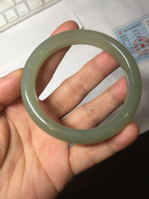 Load image into Gallery viewer, 54.5mm certified 100% Natural icy watery dark green gray nephrite bangle HN154-9685