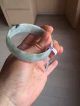 Load image into Gallery viewer, 52mm certified 100% natural Type A light green white purple gray with green floating flowers thin jadeite bangle PF57-5619
