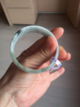 Load image into Gallery viewer, 52mm certified 100% natural Type A light green white purple gray with green floating flowers thin jadeite bangle PF57-5619
