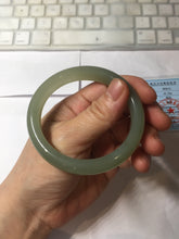 Load image into Gallery viewer, 54.5mm certified 100% Natural icy watery dark green gray nephrite bangle HN154-9685