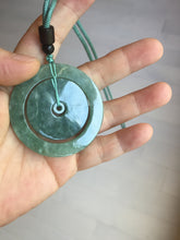 Load image into Gallery viewer, 50.9mm Type A 100% Natural icy dark green/gray Jadeite Jade safety Guardian donut Pendant PB195-1