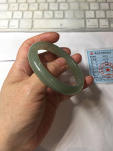 Load image into Gallery viewer, 54.5mm certified 100% Natural icy watery dark green gray nephrite bangle HN154-9685