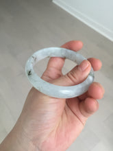 Load image into Gallery viewer, 57.7mm certificated Type A 100% Natural icy watery light green/white with dark green floating flowers Jadeite Jade bangle AD103-5251