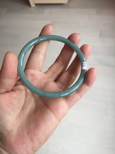 Load image into Gallery viewer, 63mm Certified Type A 100% Natural Light Blue Green Gray Ru Kiln Sky Celadon Blue (汝窑天青蓝) Guatemala Jadeite Jade Slim Round Bangle AZ167-8632