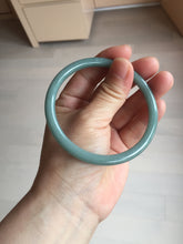 Load image into Gallery viewer, 61mm Certified Type A 100% Natural Light Blue Green Gray Ru Kiln Sky Celadon Blue (汝窑天青蓝) Guatemala Jadeite Jade Slim Round Bangle AZ166-0274