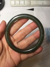 Load image into Gallery viewer, 59.4mm certified 100% Natural dark green gray black round cut nephrite bangle HN157-9684