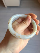 Load image into Gallery viewer, 53.3mm certified 100% natural Type A sunny green white carved and golden-painted jadeite jade bangle PF75