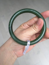 Load image into Gallery viewer, 61.5mm certified 100% Natural dark green black (碧玉) round cut nephrite Jade bangle HT105-1579