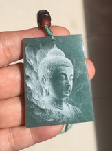 Load image into Gallery viewer, 100% Natural type A green/blue/gray Guatemala jadeite Jade shadow carving buddha pendant necklace BP114