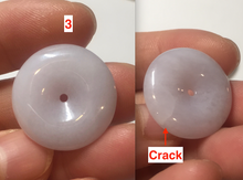 Load image into Gallery viewer, 22.3-26.6mm Type A 100% Natural light purple white Jadeite Jade Safety Guardian Button donuts Pendant BF136