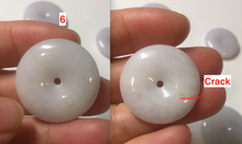 Load image into Gallery viewer, 22.3-26.6mm Type A 100% Natural light purple white Jadeite Jade Safety Guardian Button donuts Pendant BF136