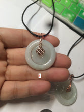 Load image into Gallery viewer, 27mm Type A 100% Natural icy light green Jadeite Jade concentric circle safety Guardian ring Pendant (子母扣,同心环) AX38