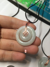 Load image into Gallery viewer, 27mm Type A 100% Natural icy light green Jadeite Jade concentric circle safety Guardian ring Pendant (子母扣,同心环) AX38