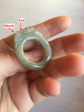 Load image into Gallery viewer, 100% natural type A light green/gray/white one-piece carved dragon jadeite jade ring group F154