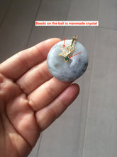 Load image into Gallery viewer, 35.3mm 100% natural black white yellow jadeite jade(Wuji, 乌鸡) Safety Guardian Button donuts pendant /worry stone/decor PH65