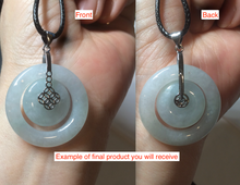Load image into Gallery viewer, 28.5mm Type A 100% Natural light green Jadeite Jade concentric circle safety Guardian ring Pendant (子母扣,同心环) AC84