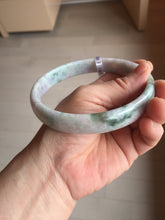 Load image into Gallery viewer, 78.5mm certified Type A 100% Natural light green sunny green purple white plus size flat style Jadeite Jade bangle J131-2213