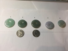 Load image into Gallery viewer, 23.5-28mm Type A 100% Natural sunny green/oily dark green black gray(老油青)/purple Jadeite Safety Guardian Button donuts pendant group PB301