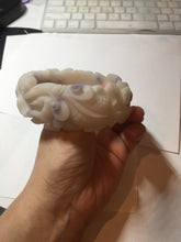 Load image into Gallery viewer, 55.5mm 100% natural pink red brown beige carved Goldern fish and lotus (金玉满堂) Quartzite (Shetaicui jade) bangle SY127