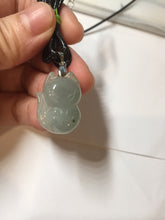 Load image into Gallery viewer, 100% natural type A icy watery black/white/clear(冰乌鸡)/light green(冰绿乌鸡) jadeite fox pendant necklace AA123